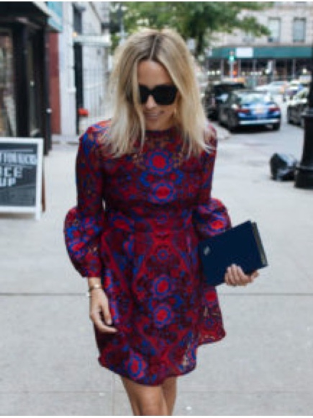 Cynthia Rowley Blue and Red Floral Bell Sleeve Mini Dress
